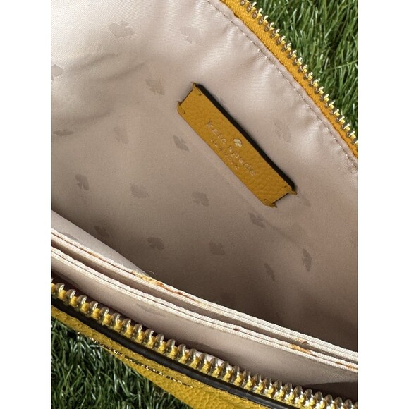 As Is Kate Spade Leila Crossbody in Yellow Leather Triple Gusset Stained As Is - Picture 3 of 6